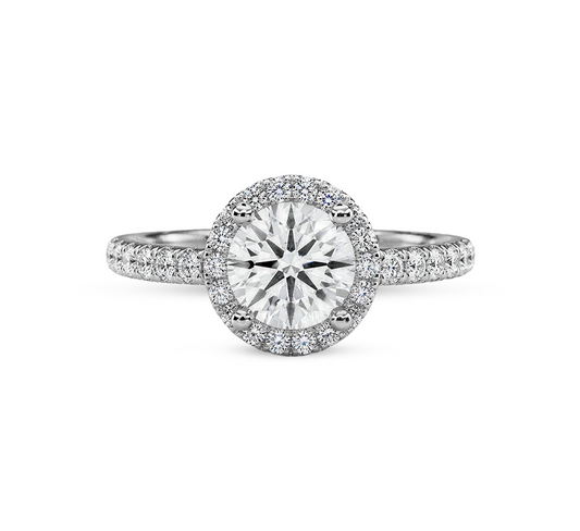 Halo half pave ring RD 0.5 in white gold