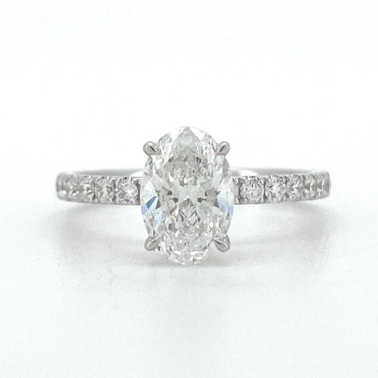 Simple half pave ring OV 1.01 D VVS2 IGI in white gold
