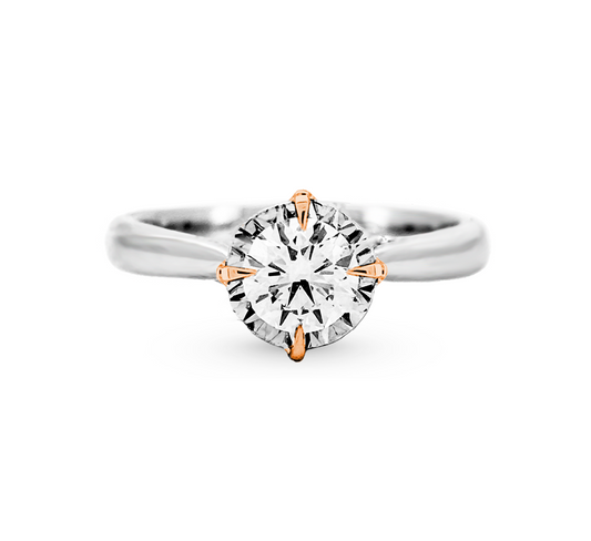 High rose ring RD 0.52 E VVS2 IGI in mix gold