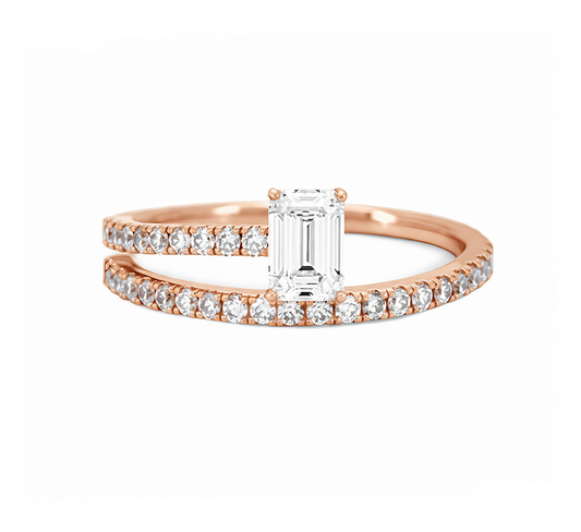 Spiral pave ring with emerald 0.5ct in rose gold