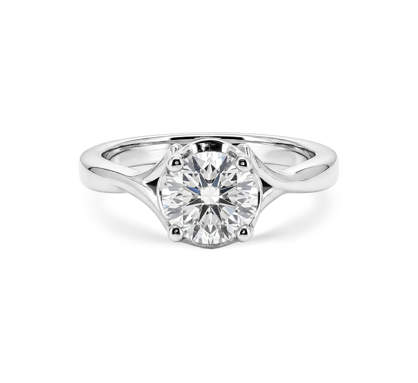 4 prong branching twist band ring white gold