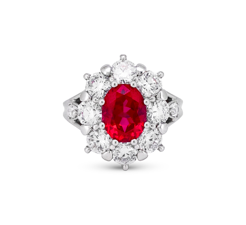 Diana ring in Ruby Oval 2ct in white gold