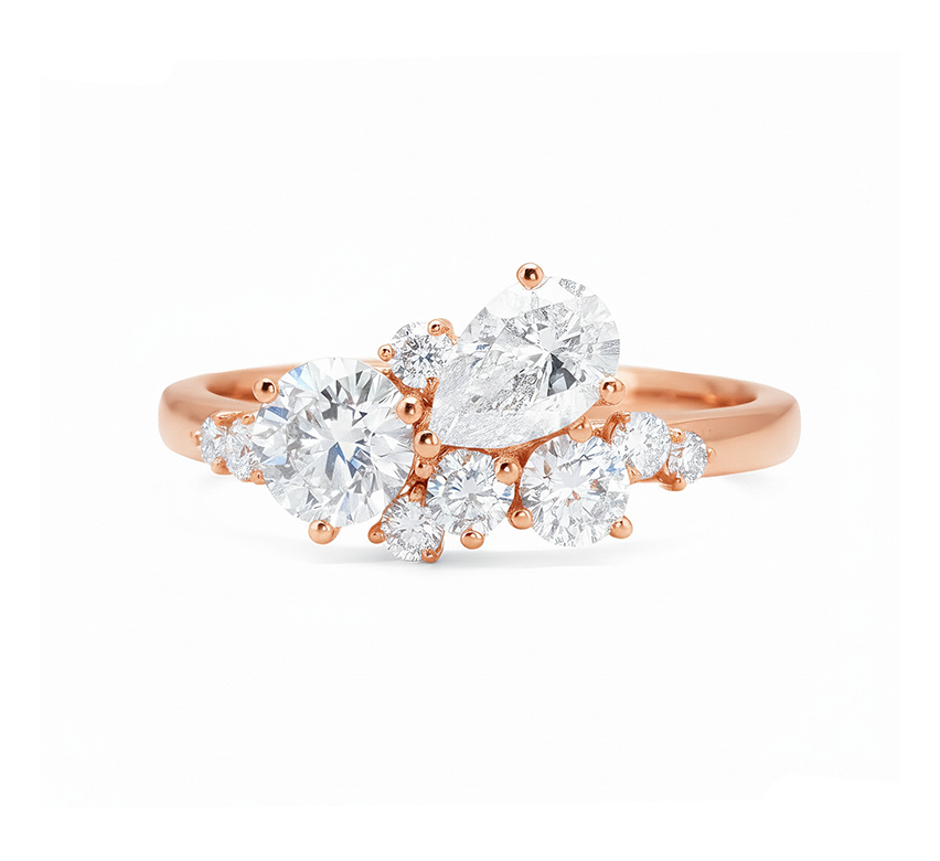Mix cluster ring in rose gold