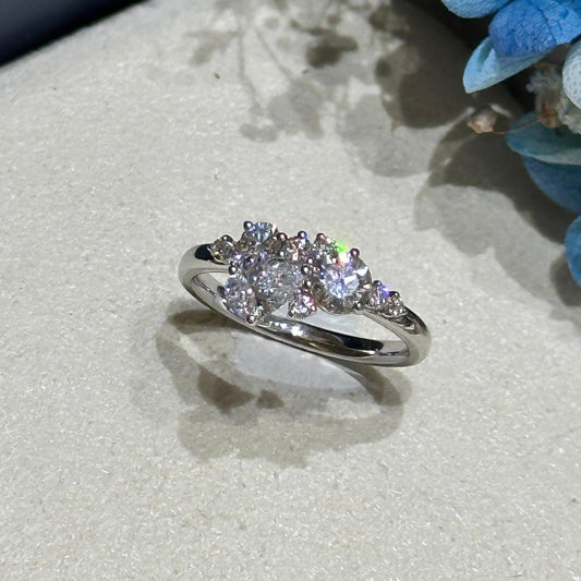 Mix cluster ring in white gold