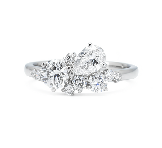 Mix cluster ring in white gold