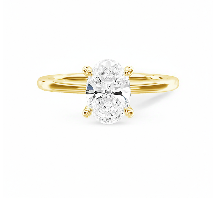 Classic 4 prong high setting with hidden halo OV 2 D VS1 IGI in yellow gold