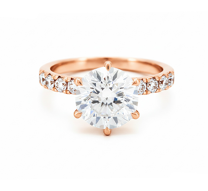 Half pave 6 prong ring RD 0.5ct in rose gold