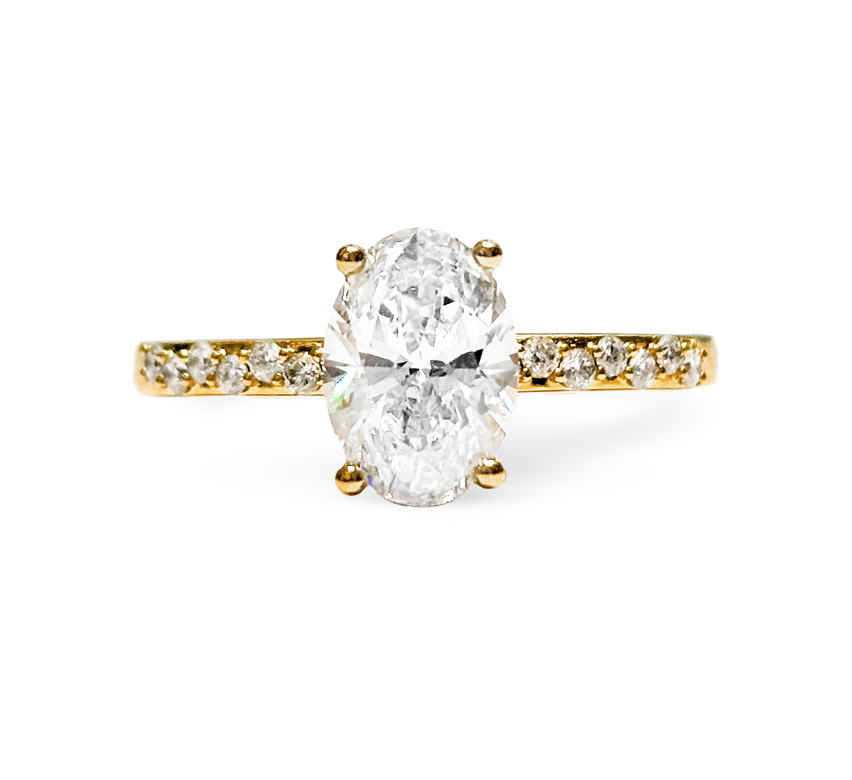 Melody pave ring OV 1.01 D VVS2 IGI in yellow gold