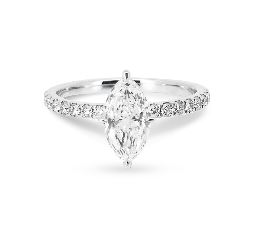 Half pave high setting ring MA 1.01 D VVS2 IGI in white gold