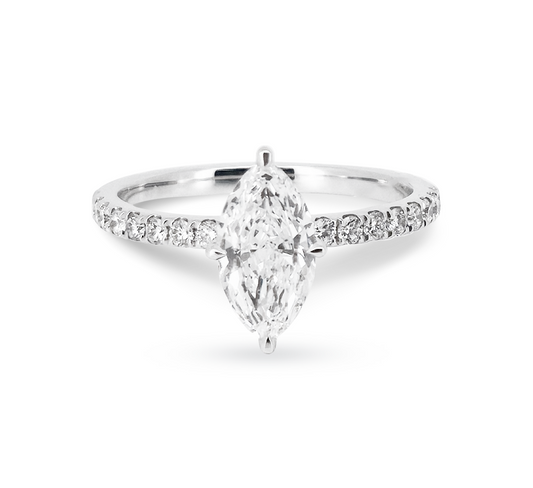 Half pave high setting ring MA 1.01 D VVS2 IGI in white gold