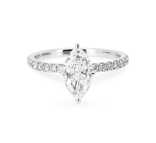 Half pave high setting ring MA 1.01 D VVS2 IGI in white gold