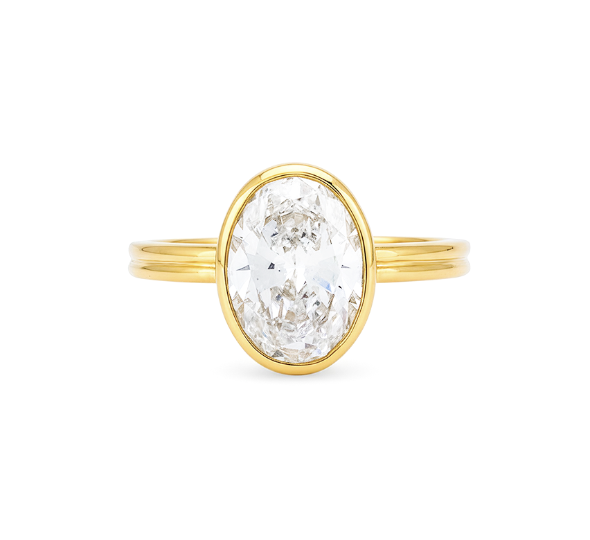 Bezel 2 lines ring OV 1.8 D VVS2 IGI in yellow gold