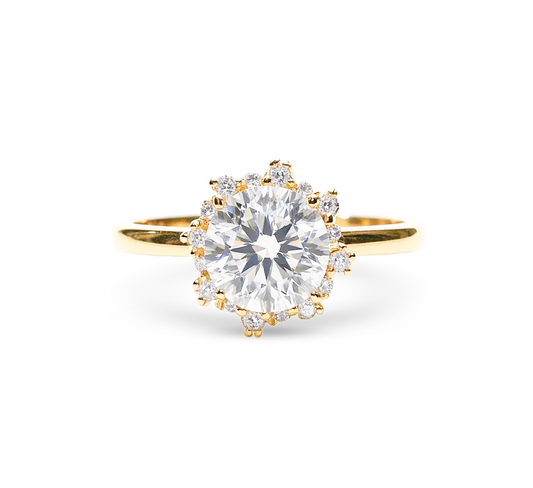 Gold flower round ring RD 1.23 D VVS2 IGI in yellow gold