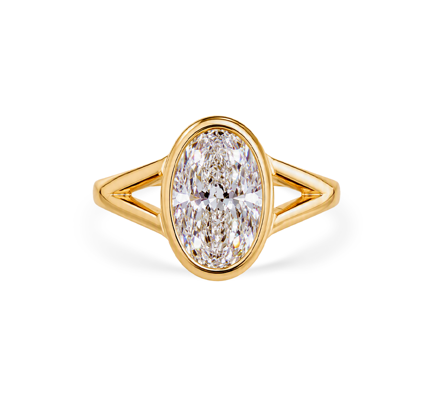 Bezel branching oval ring OV 1.37 D VVS2 IGI in yellow gold