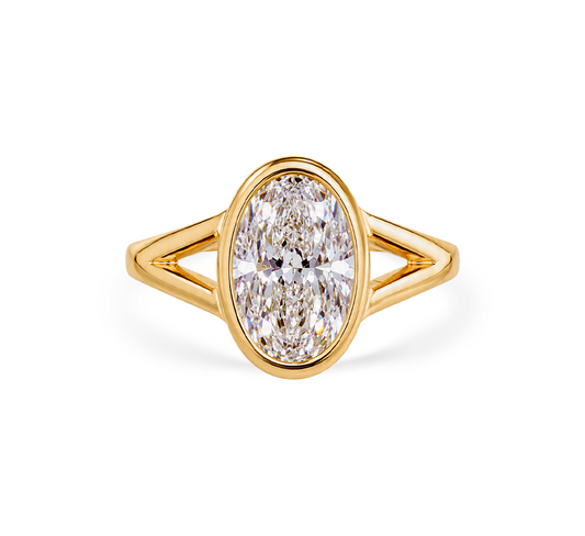 Bezel branching oval ring OV 1.37 D VVS2 IGI in yellow gold