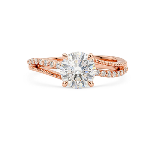 Milgrain floating twist ring RD 0.9 D VS2 IGI in rose gold