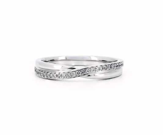 Rendezvous half pave ring in white gold