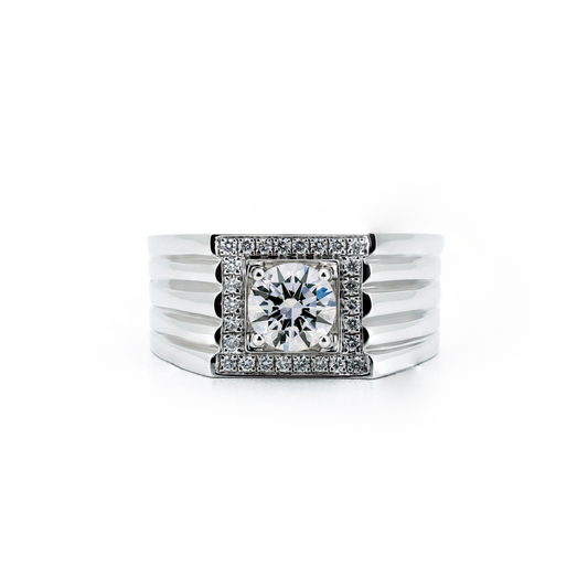 Mens ring stripe RD 1.04 F VS2 IGI in white gold