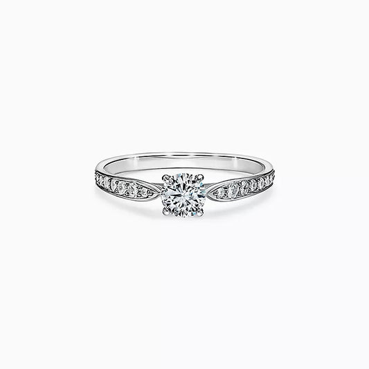 Bow half pave ring RD 0.31 E VVS2 Natural GIA in white gold